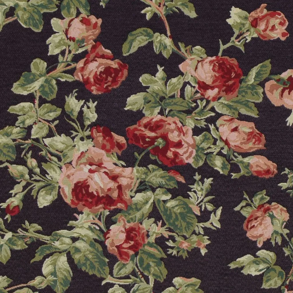 Arvidssons textil Blommiga Möbeltyger|Mönstrade Möbeltyger|Orlenas svart möbeltyg