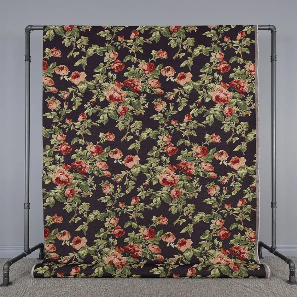 Arvidssons textil Blommiga Möbeltyger|Mönstrade Möbeltyger|Orlenas svart möbeltyg