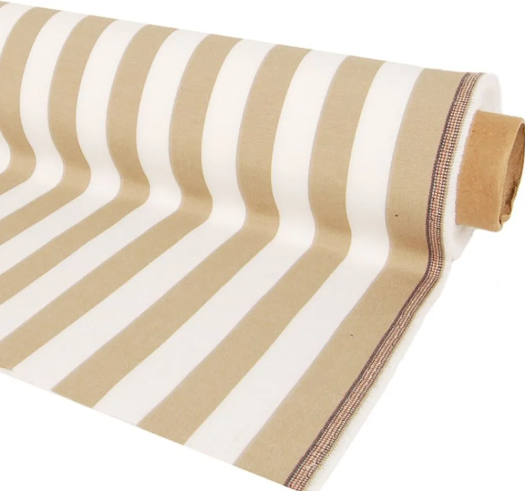 Nordisk Textil Randiga Möbeltyger|Rutor & Ränder|Oxford vit och beige blockrandigt tyg
