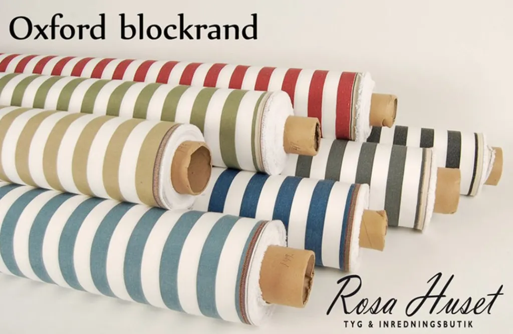 Nordisk Textil Randiga Möbeltyger|Oxford vit och duvblå blockrandigt tyg
