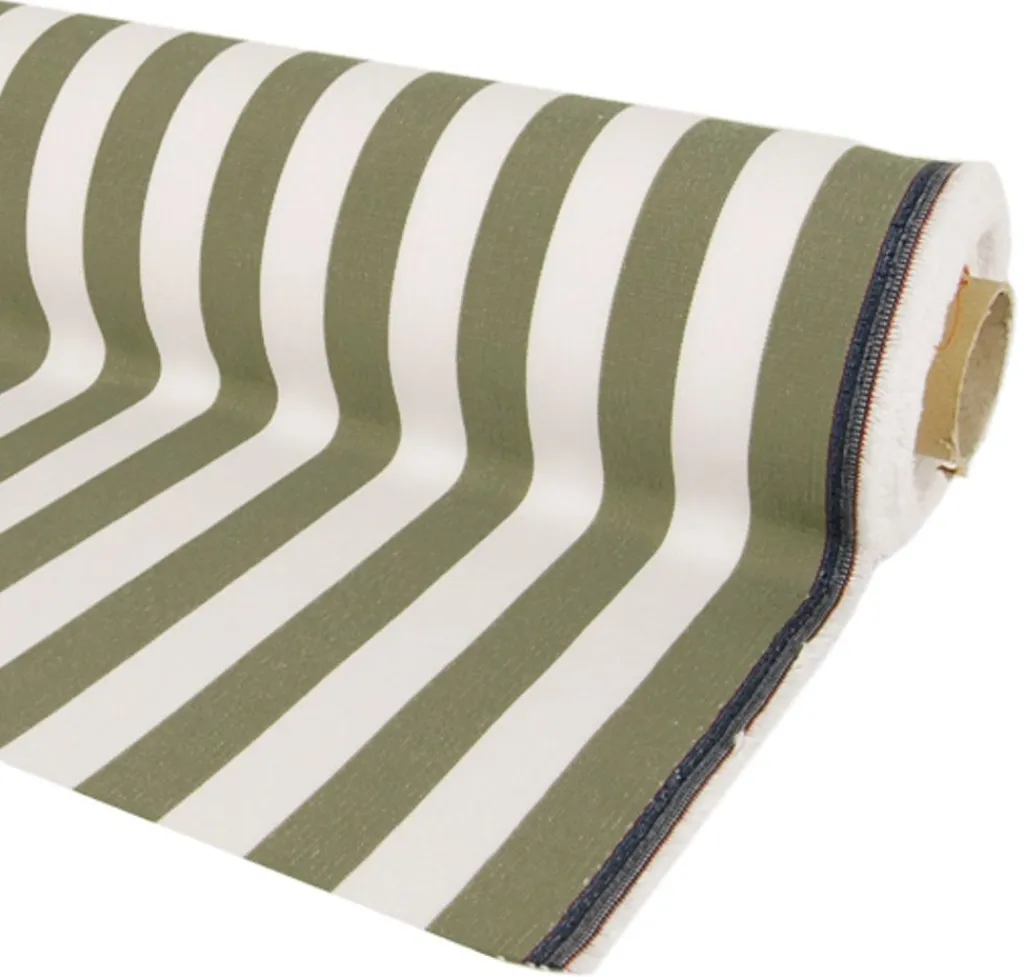 Nordisk Textil Randiga Möbeltyger|Rutor & Ränder|Oxford vit och grön blockrandigt tyg