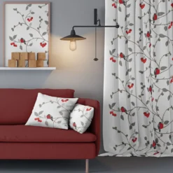 Arvidssons textil Gardiner Mönstrade|Julgardiner|Paradisäpplen vit gardiner