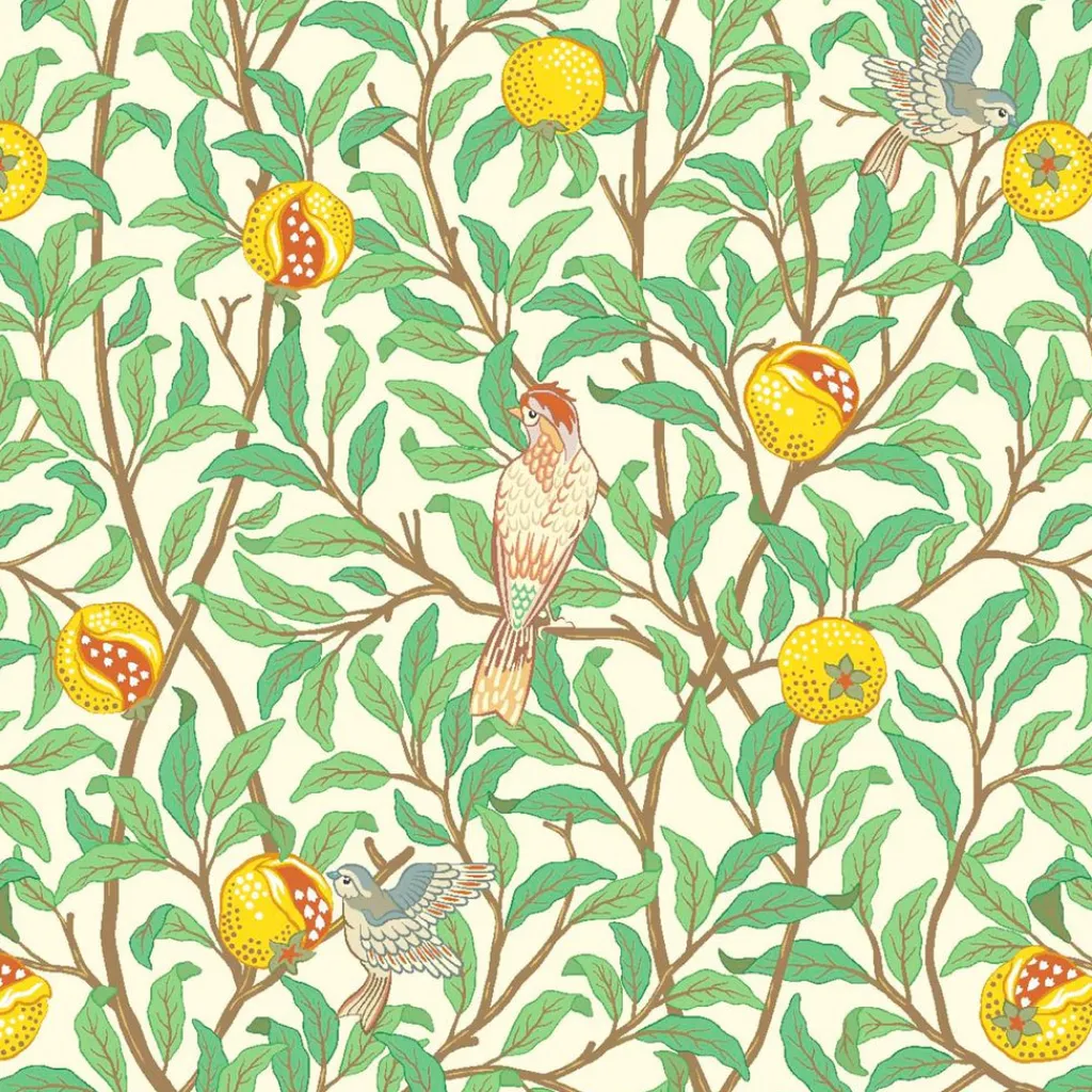 Nordisk Textil Arts & Crafts Tyger|Gardintyger Mönstrade|Paradisträd tyg - Frodiga grenar, frukt och fåglar