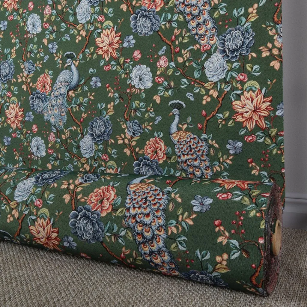 Nordisk Textil Mönstrade Möbeltyger|Peacock garden grön gobeläng