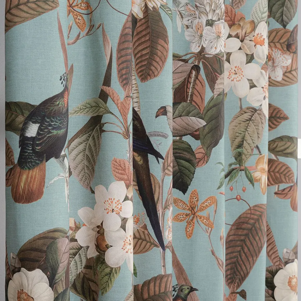 Nordisk Textil Gardiner Mönstrade|Philodendron gardiner - Exotisk prakt på turkos botten
