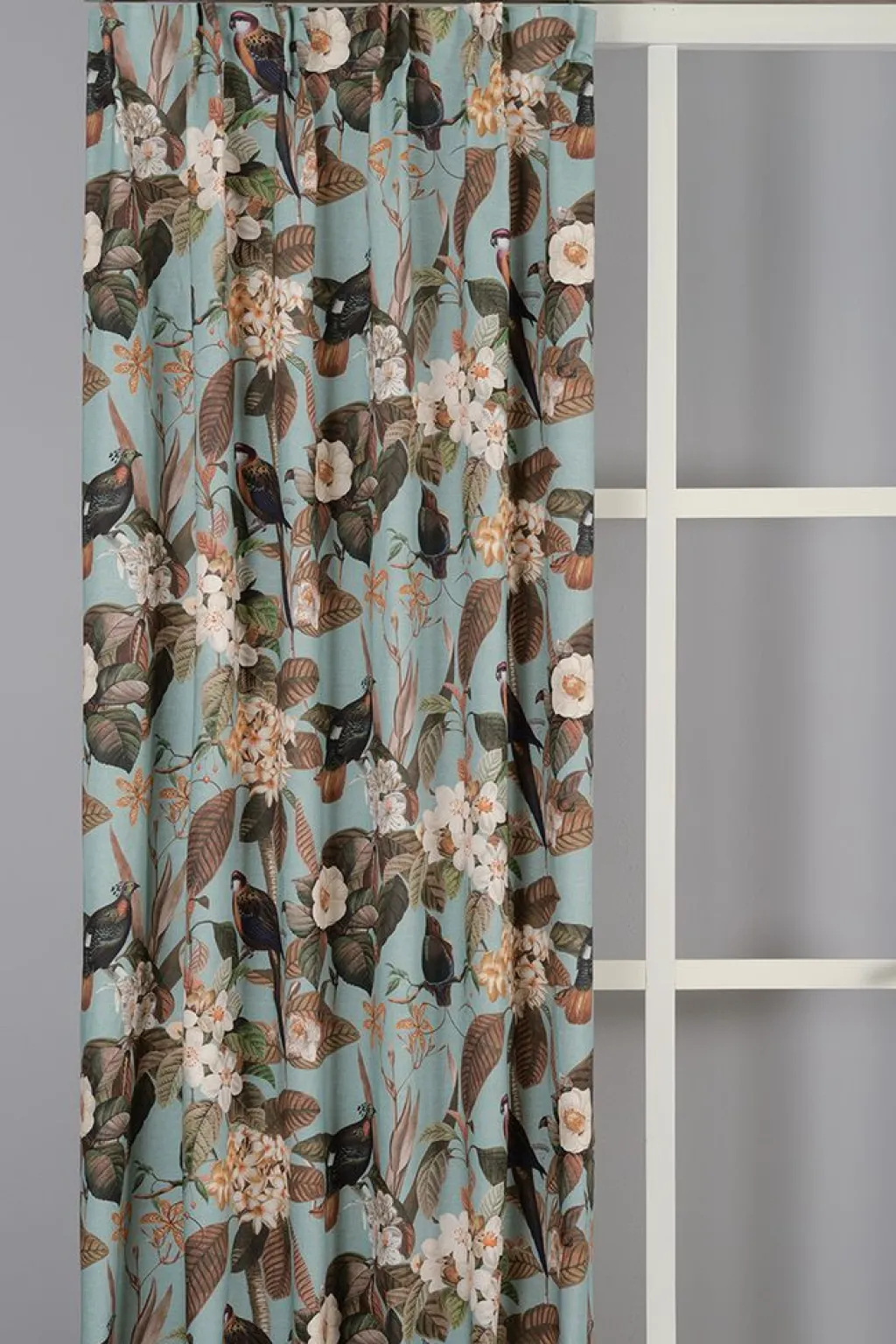 Nordisk Textil Gardiner Mönstrade|Philodendron gardiner - Exotisk prakt på turkos botten