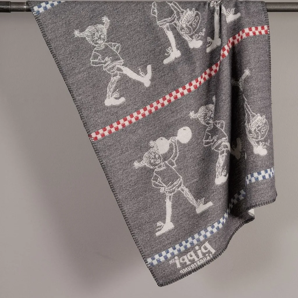Arvidssons textil Babyfiltar|Ullplädar|Pippi grå barnfilt i merinoull med Pippi Långstrump