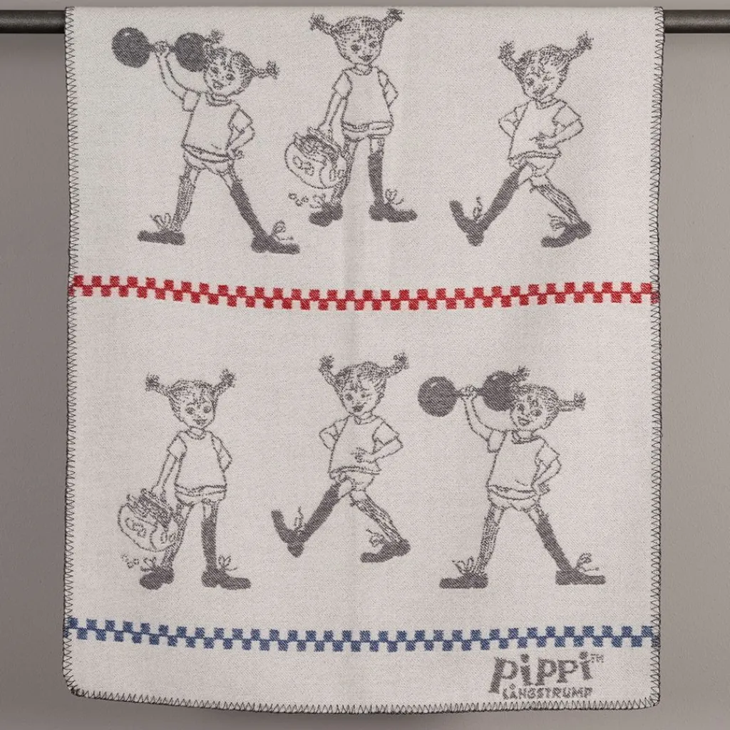 Arvidssons textil Babyfiltar|Ullplädar|Pippi grå barnfilt i merinoull med Pippi Långstrump