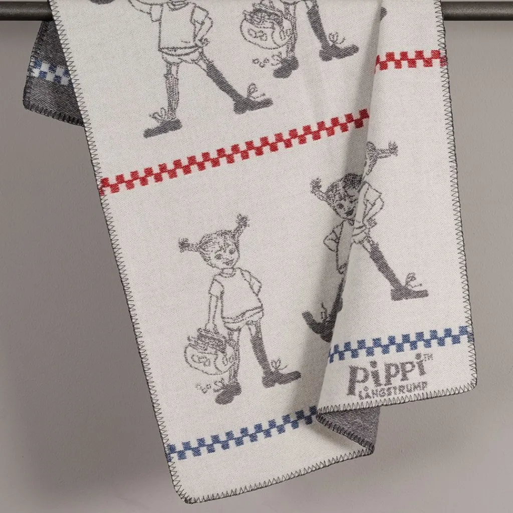 Arvidssons textil Babyfiltar|Ullplädar|Pippi grå barnfilt i merinoull med Pippi Långstrump
