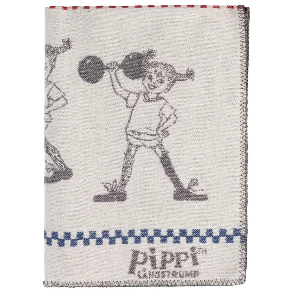 Arvidssons textil Babyfiltar|Ullplädar|Pippi grå barnfilt i merinoull med Pippi Långstrump