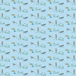 Barn Arvidssons textil Gardintyger Mönstrade|Barnmönster|Pippi i söderhavet blå tyg