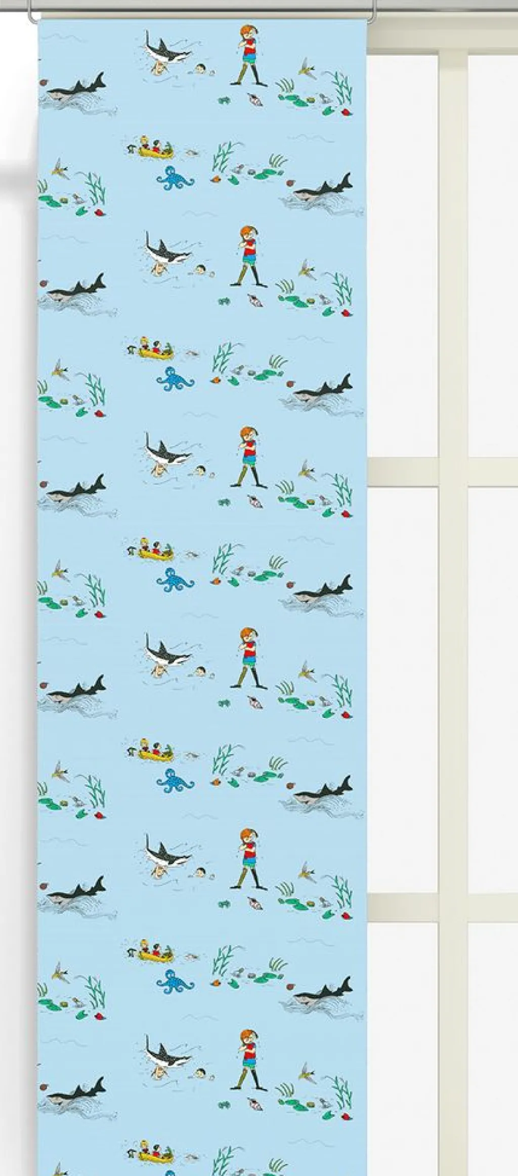 Arvidssons textil Panelgardiner|Pippi i söderhavet panel – Blå Panelgardin