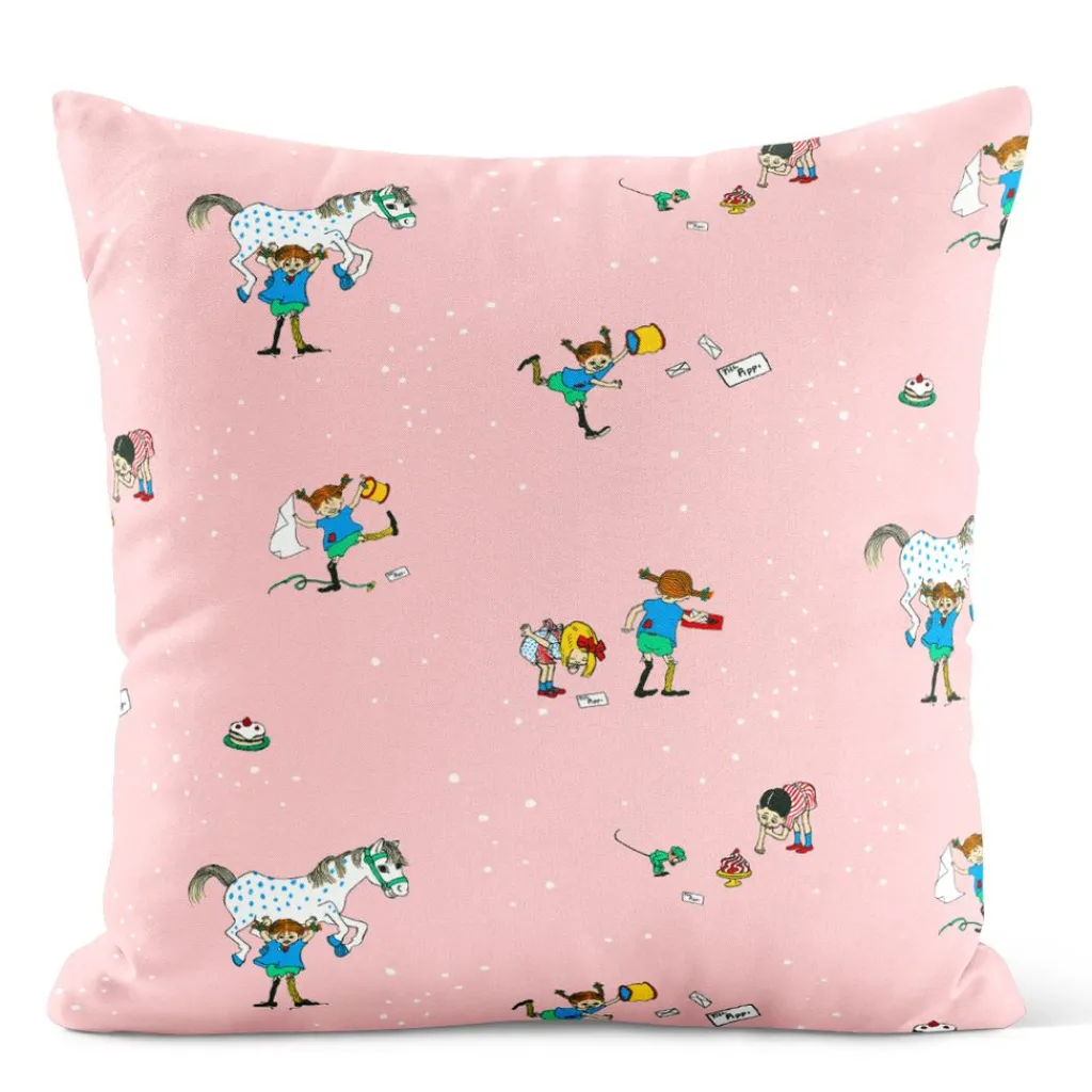 Arvidssons textil Mönstrade Kuddfodral|Pippi med vänner – Kuddfodral Rosa