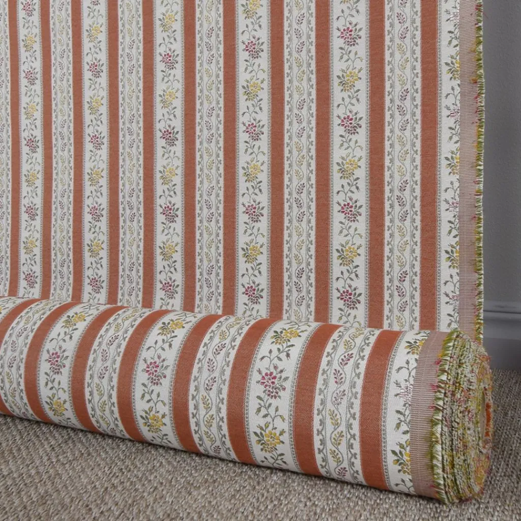 Nordisk Textil Randiga Möbeltyger|Mönstrade Möbeltyger|Portugal terrakotta randigt stiltyg för möbelklädsel