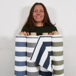 Nordisk Textil Randiga Möbeltyger|Rutor & Ränder|Preston vit och grönt bredrandigt tyg