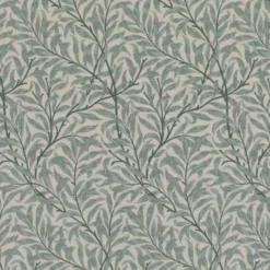 Jakobsdals Arts & Crafts Tyger|Gardintyger Mönstrade|Ramas beige-mint tyg med kvistar och blad