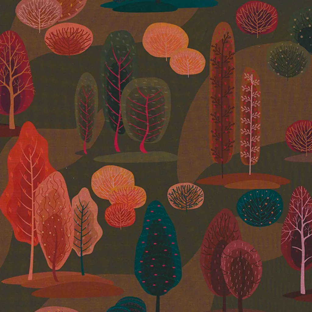 Gardintyger Mönstrade|Retro Trees Park Tyg
