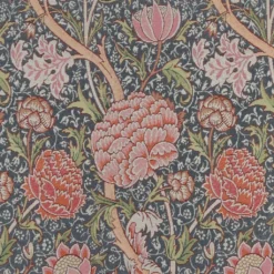 Mönstrade Möbeltyger|Rosengömma blå - slitstarkt gobelängtyg i arts & crafts-stil