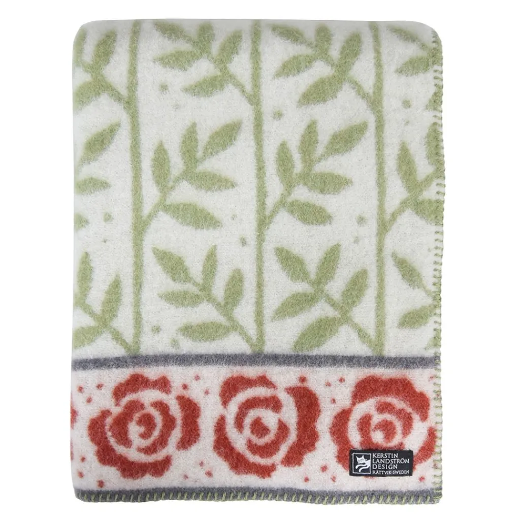 Kerstin Landström Design Ullfiltar|Rosengård grön-röd ullfilt 130x180cm -