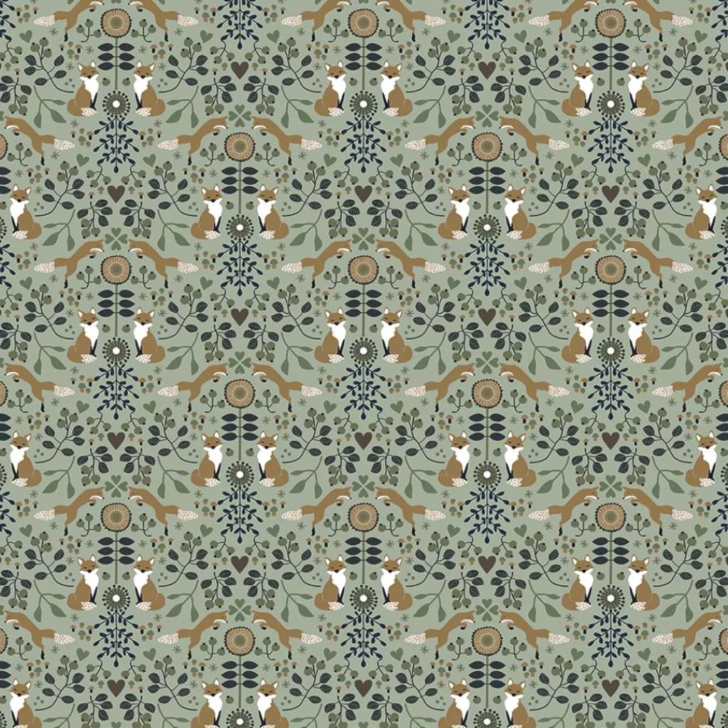 Gardintyger Mönstrade|Arvidssons Textil|Rävstigen grön tyg
