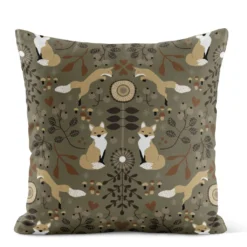 Arvidssons textil Mönstrade Kuddfodral|Rävstigen khaki kuddfodral