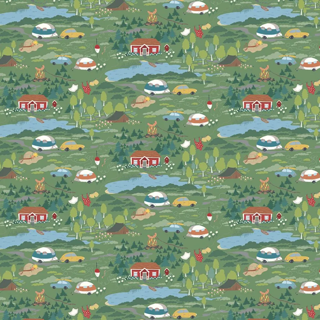 Arvidssons textil Gardintyger Mönstrade|Arvidssons Textil|Semester grön tyg – sommar och camping