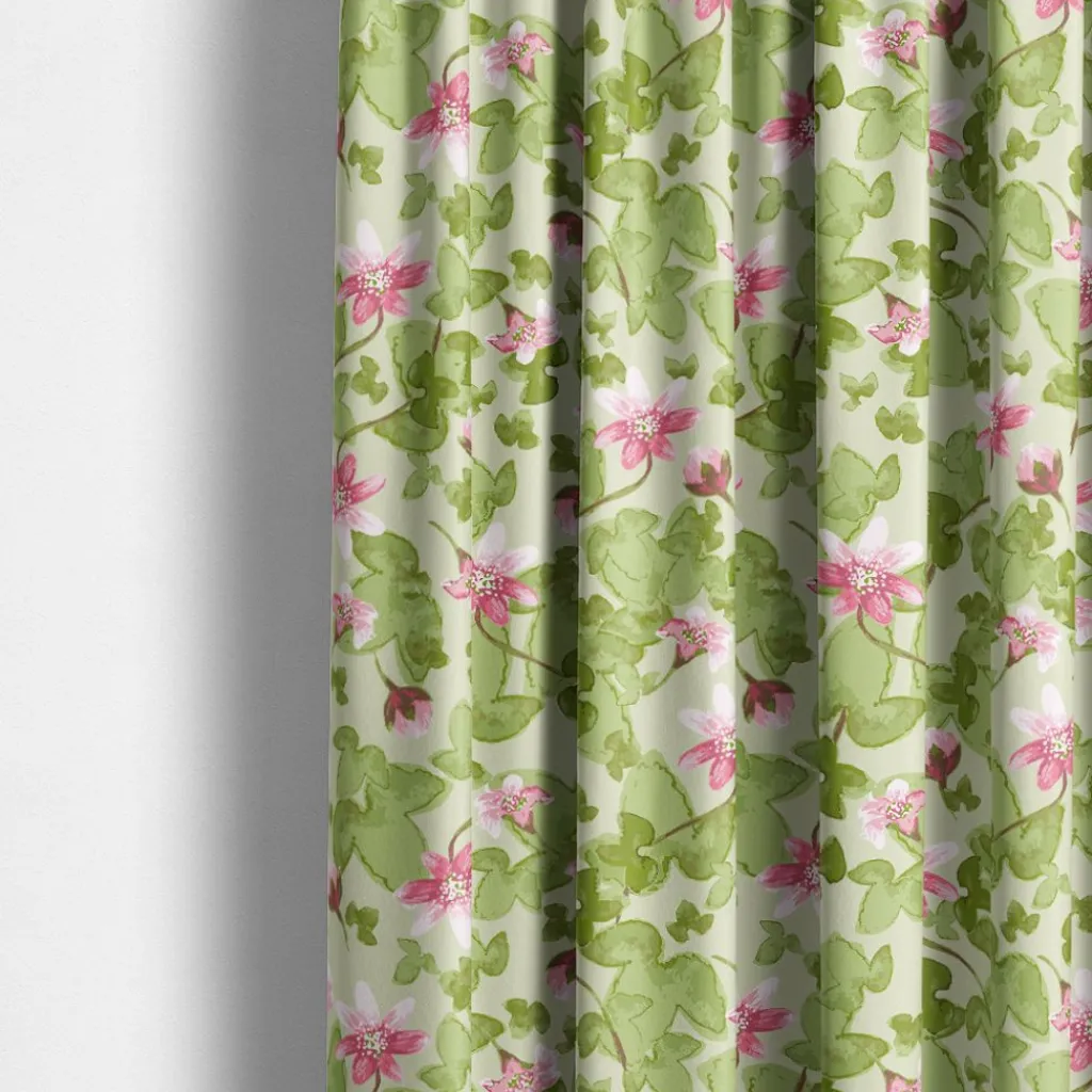 Arvidssons textil Gardintyger Mönstrade|Arvidssons Textil|Sippa grön – blommigt tyg i grönt och rosa