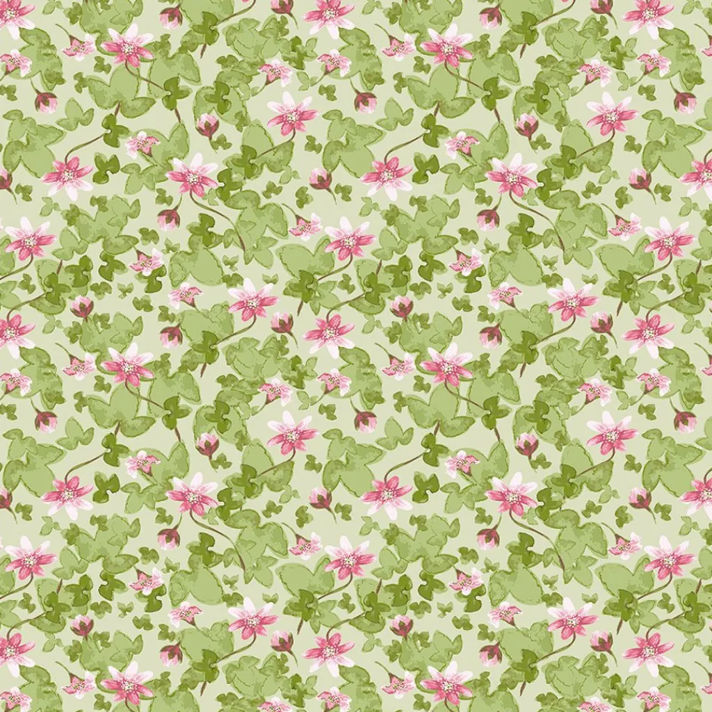 Arvidssons textil Gardintyger Mönstrade|Arvidssons Textil|Sippa grön – blommigt tyg i grönt och rosa