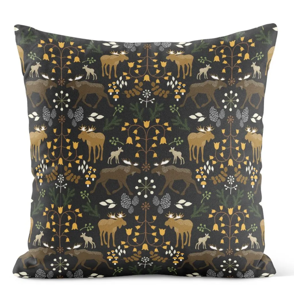 Arvidssons textil Mönstrade Kuddfodral|Skogens konung svart kuddfodral 47x47cm