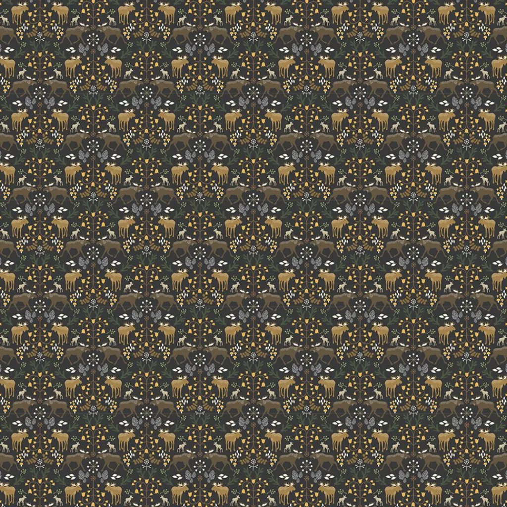 Arvidssons textil Gardintyger Mönstrade|Arvidssons Textil|Skogens Konung svart - tyg