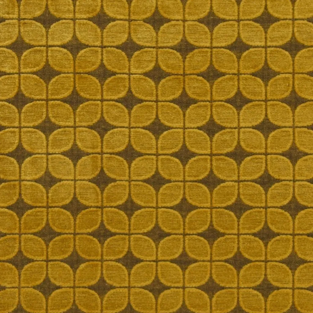 Mönstrade Möbeltyger|Soft retro leaf ochre möbeltyg