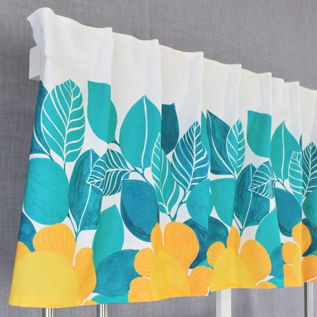 Arvidssons textil Gardinkappor Mönstrade|Rea Gardiner|Solblomma turkos gardinkappa metervara