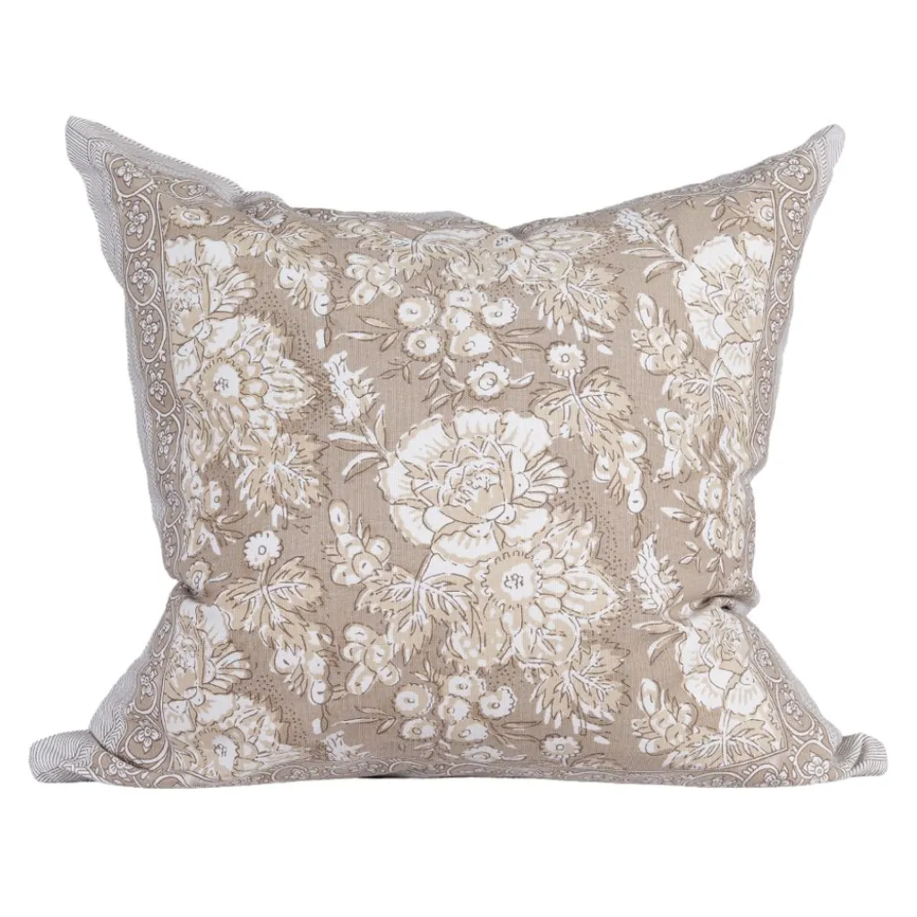 Fondaco Mönstrade Kuddfodral|Sonia beige blommigt kuddfodral i bomull 48x48cm