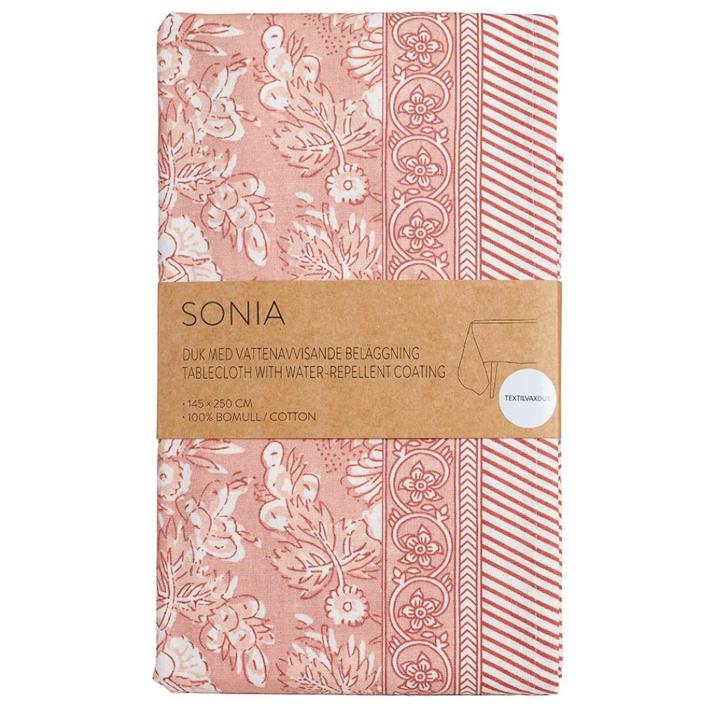 Fondaco Bordsduk|Sonia rosa textilvaxduk 140x250 cm – vattenavvisande duk i bomull