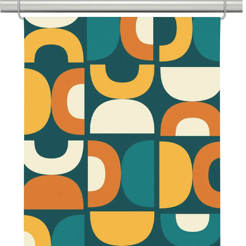 Arvidssons textil Panelgardiner|Spiraldans turkos-gul panelgardiner