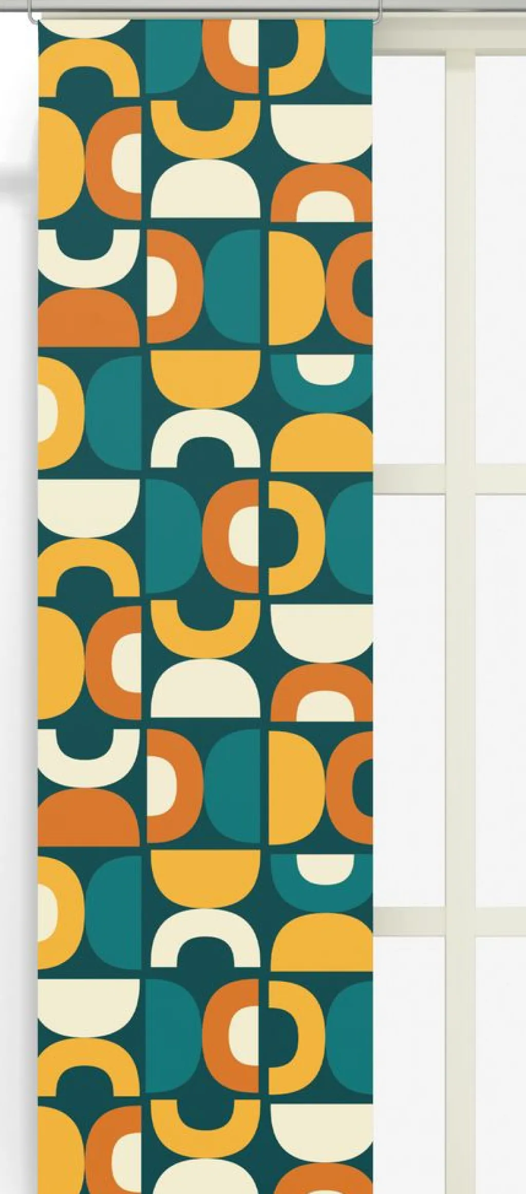 Arvidssons textil Panelgardiner|Spiraldans turkos-gul panelgardiner