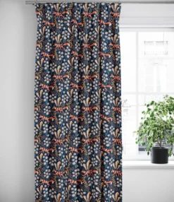 Arvidssons textil Gardiner Mönstrade|Stjärnspeja mörkblå gardiner