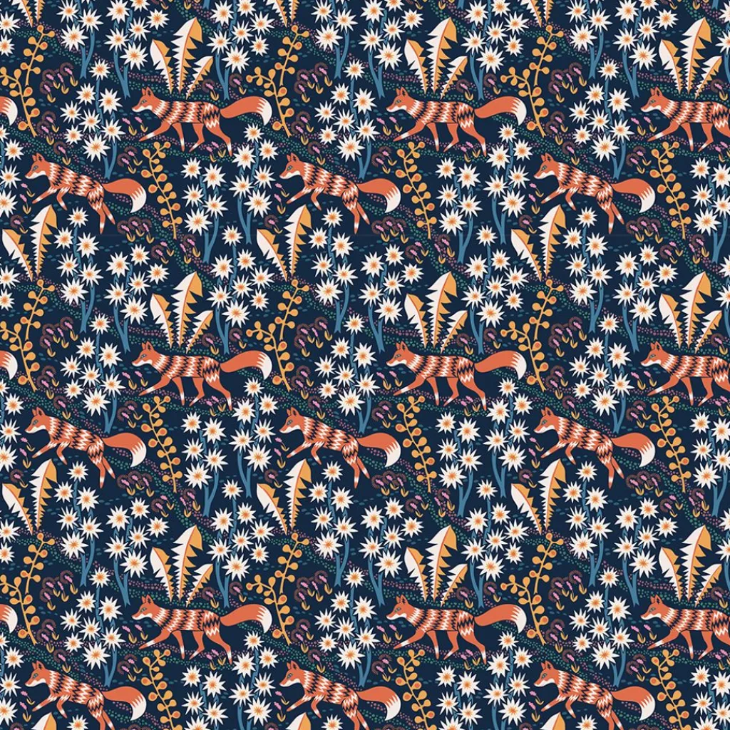 Arvidssons textil Gardintyger Mönstrade|Arvidssons Textil|Stjärnspeja mörkblå tyg