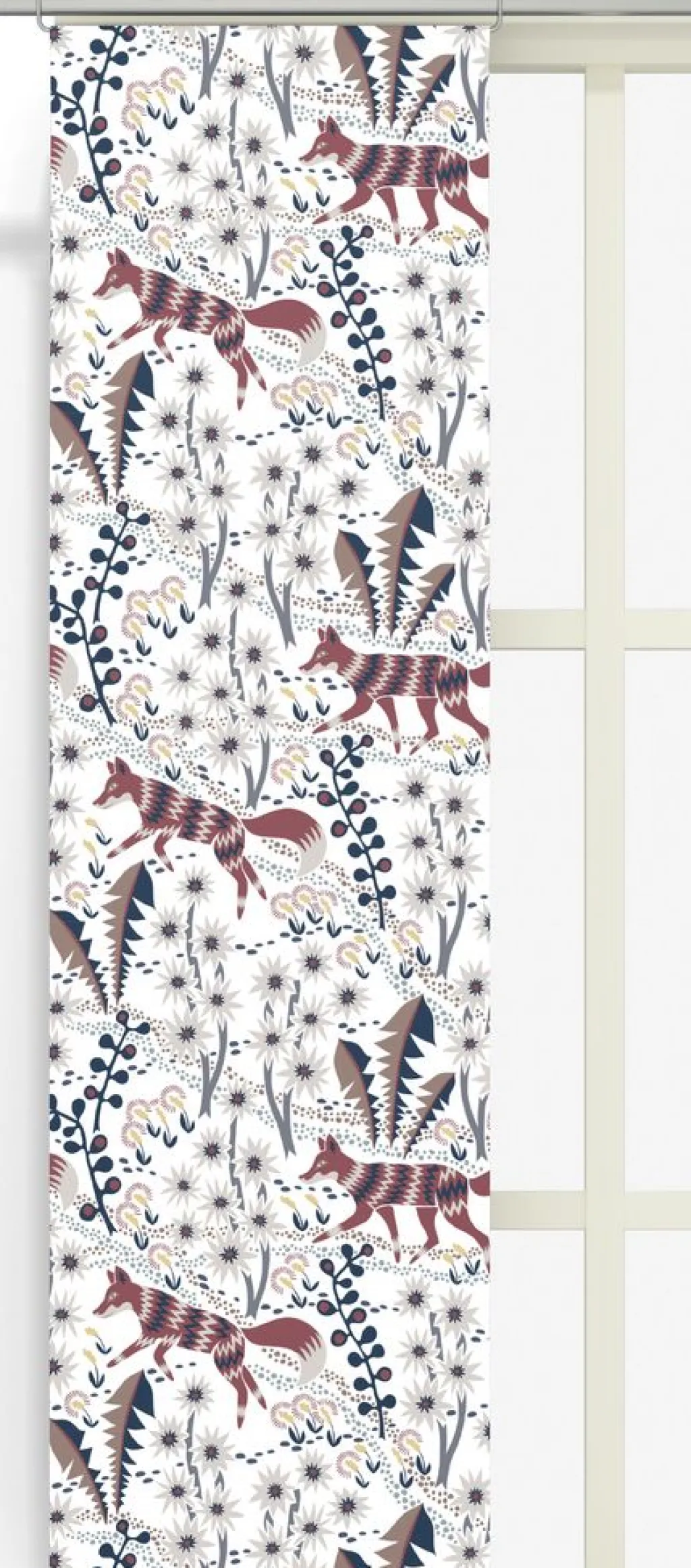 Arvidssons textil Julgardiner|Panelgardiner|Stjärnspeja offwhite-vinröd panelgardiner