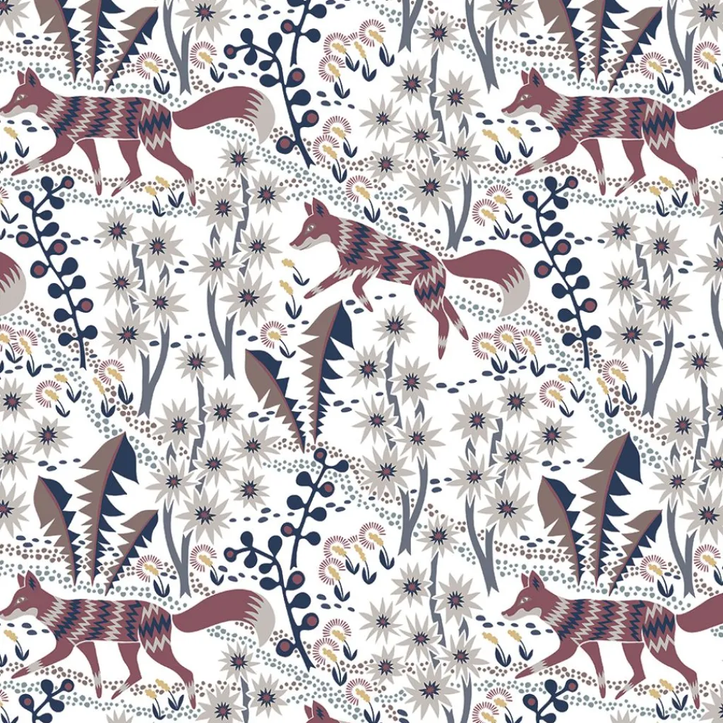 Arvidssons textil Gardintyger Mönstrade|Arvidssons Textil|Stjärnspeja offwhite-vinröd tyg