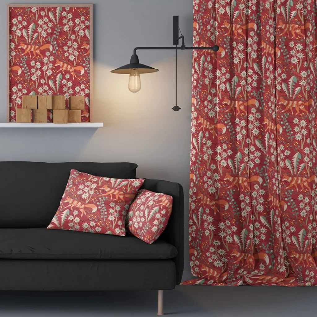 Arvidssons textil Gardiner Mönstrade|Stjärnspeja röd gardiner