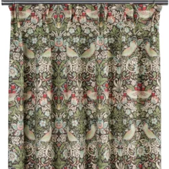 Nordisk Textil Gardiner Mönstrade|Strawberry bird grön-blå gardiner