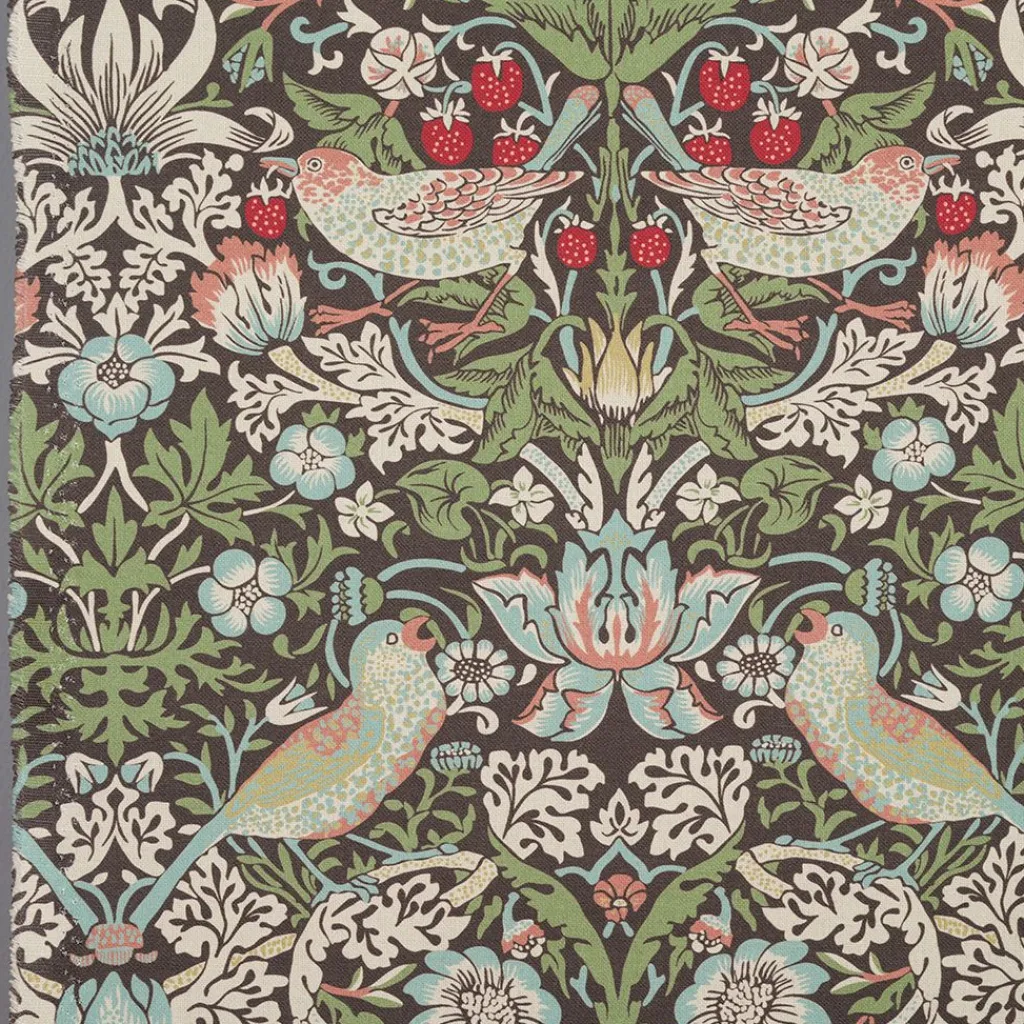 Nordisk Textil Arts & Crafts Tyger|Gardintyger Mönstrade|Strawberry bird grön-blå tyg