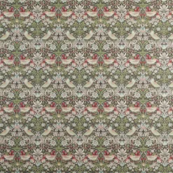 Nordisk Textil Arts & Crafts Tyger|Gardintyger Mönstrade|Strawberry bird grön-blå tyg