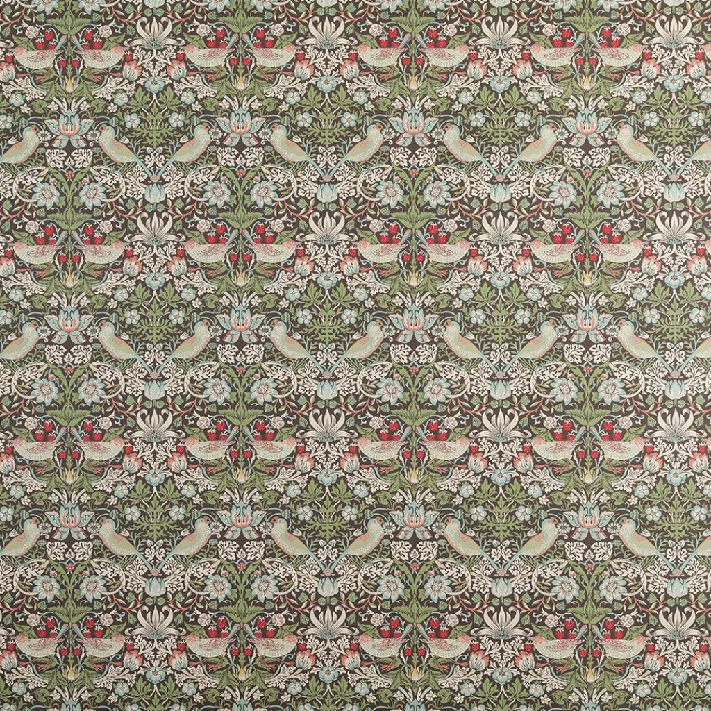 Nordisk Textil Arts & Crafts Tyger|Gardintyger Mönstrade|Strawberry bird grön-blå tyg