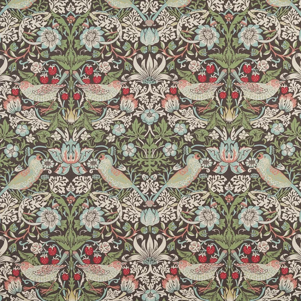 Nordisk Textil Arts & Crafts Tyger|Gardintyger Mönstrade|Strawberry bird grön-blå tyg