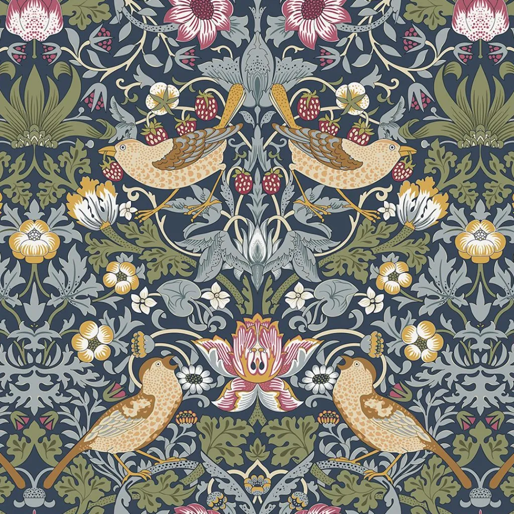 Nordisk Textil Arts & Crafts Tyger|Gardintyger Mönstrade|Strawberry Finch tyg
