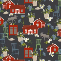 Arvidssons textil Gardintyger Mönstrade|Arvidssons Textil|Strövtåg mörkgrå tyg