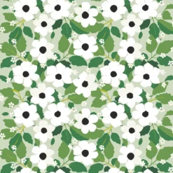 Arvidssons textil Gardintyger Mönstrade|Arvidssons Textil|Svartöga grön – blommigt tyg med vita blommor och gröna blad
