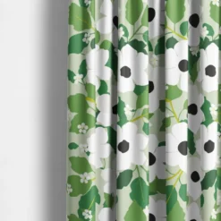 Arvidssons textil Gardintyger Mönstrade|Arvidssons Textil|Svartöga grön – blommigt tyg med vita blommor och gröna blad